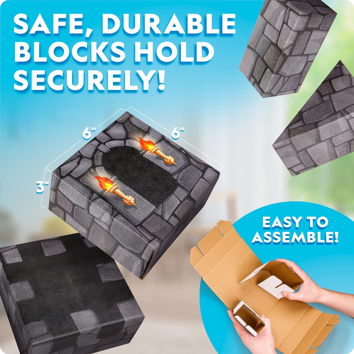 Blue Marble Jumbo Cardboard Building Blocks - 25+ Large Blue Bricks for Kids - Indoor Playhouse & Castle Building - Model NGCASTLE30