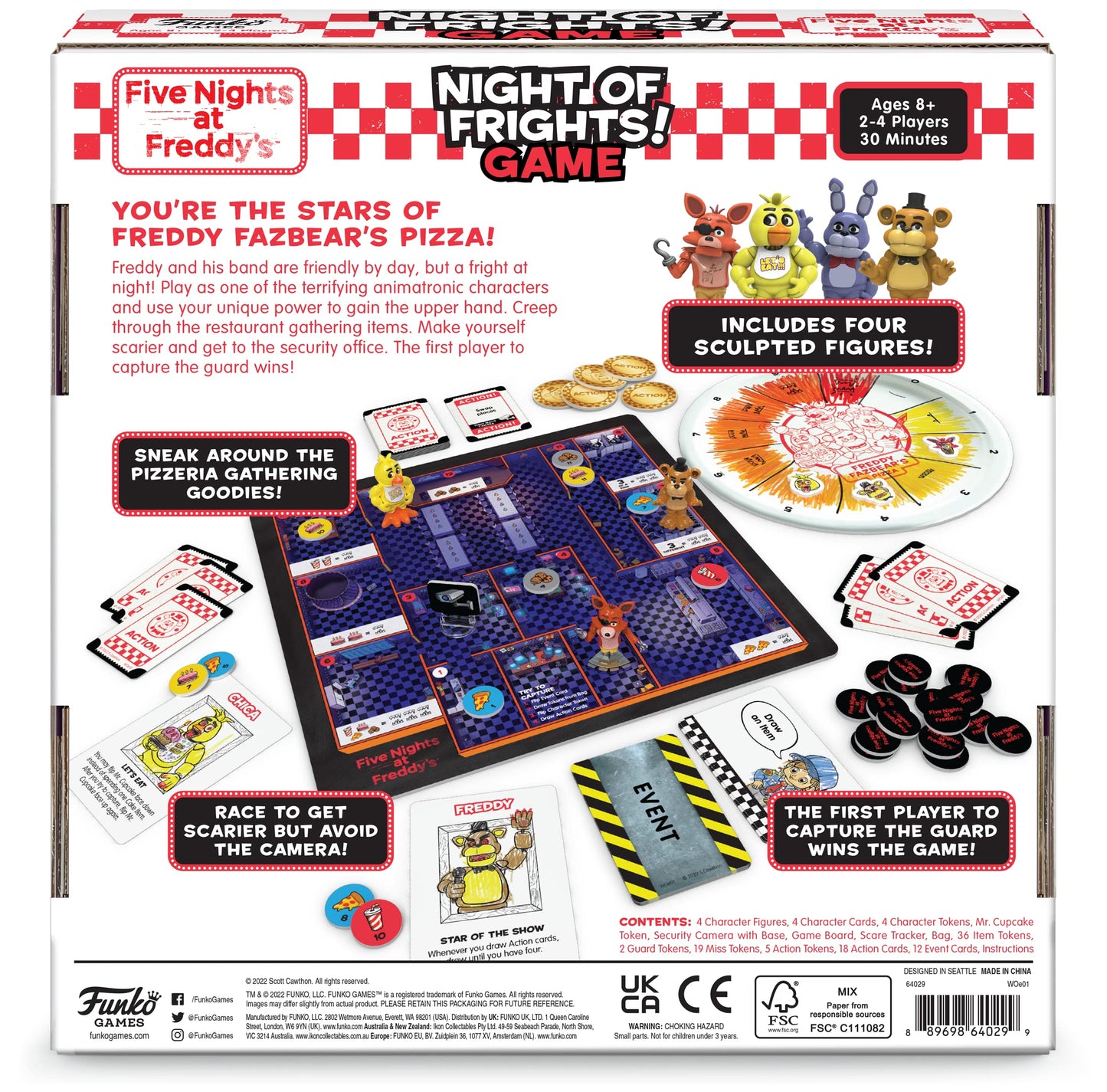 FUNKO GAMES Five Nights at Freddy's Night of Frights Board Game, 2-4 Players, Ages 8+, Includes 4 Sculpted Vinyl Figures, Model 64029