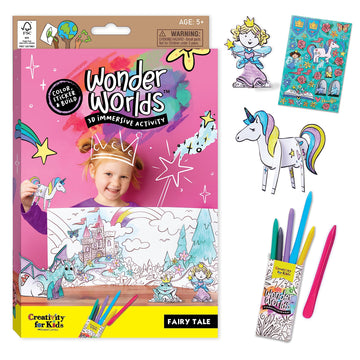 Creativity For Kids Wonder Worlds 3D Coloring Book: Fairy Tale - Unicorn And Princess Kids Coloring Art Set, Boys And Girls Gifts Ages 5-8+