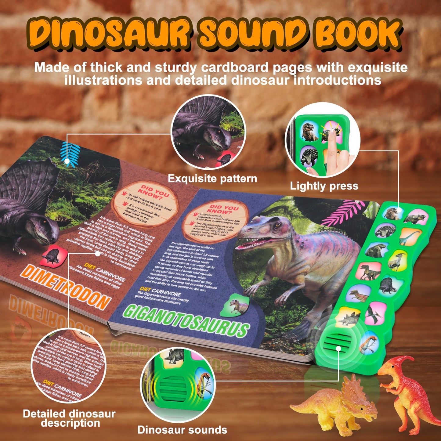 IVOXEX Dinosaur Toys Set - 12 Multicolor Figures & Sound Book - Realistic Roars - Educational Toys for Kids Ages 3-6
