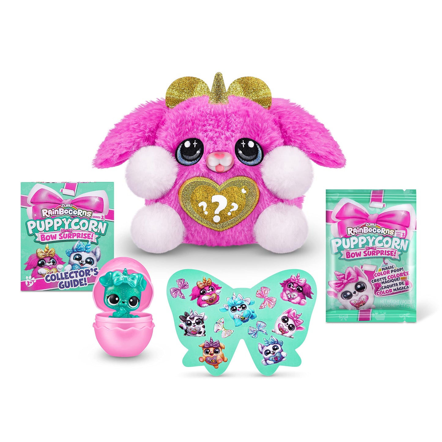 Rainbocorns Puppycorn Surprise Series 3 (Pink Karmo) by ZURU  Collectible Plush Stuffed Animal  Surprise Egg  Sticker Pack  Slime  Dog Plush  Ages 3+ for Girls  Children