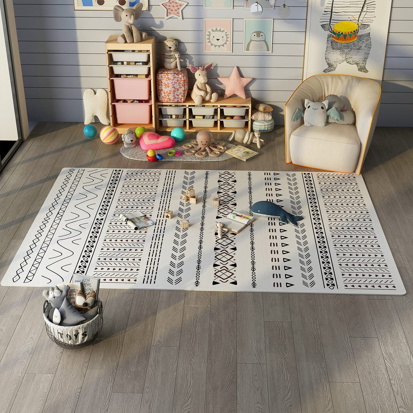 Tcbunny Extra Large Baby Play Mat - 4Ft X 6Ft Foam Puzzle Floor Mat For Kids & Toddlers (Mixed Marks White/Black)
