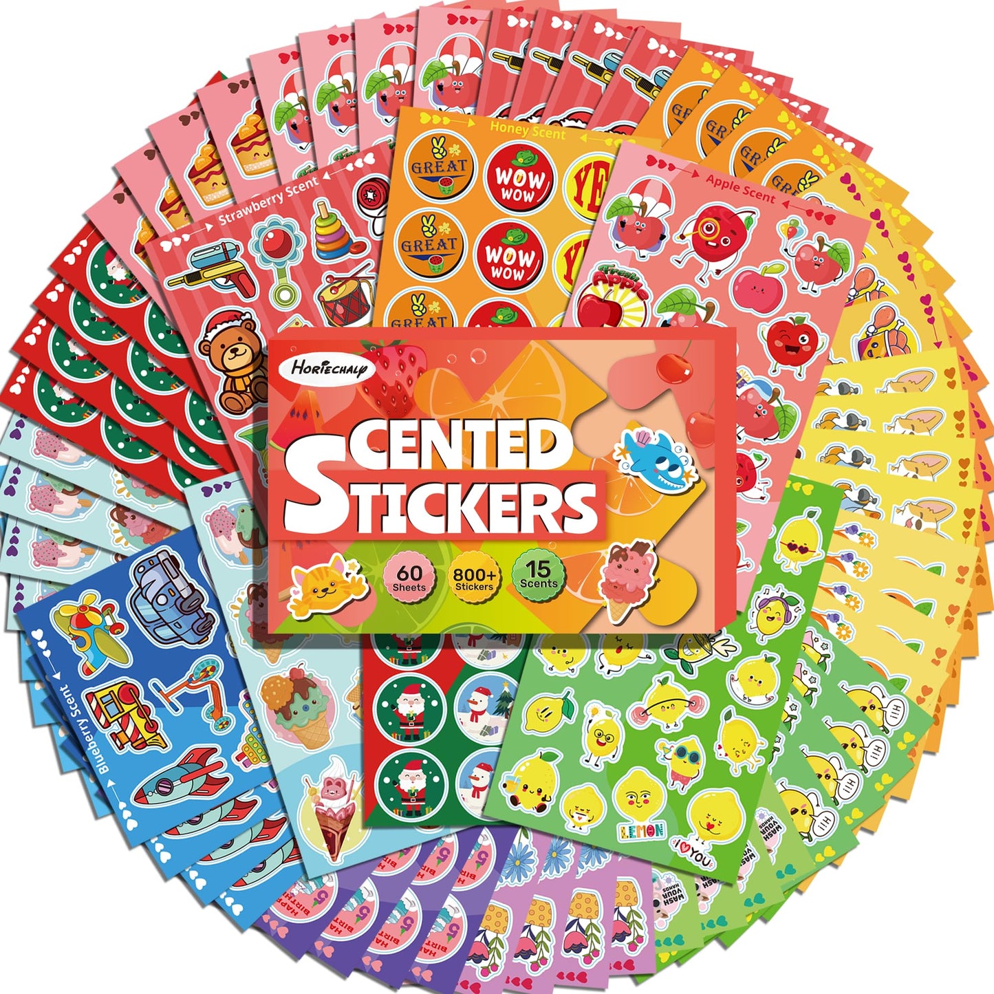 HORIECHALY Scratch and Sniff Stickers for Kids, 60 Sheets 900+ Smelly Stickers with 7 Themes, 15 Scents Scented Stickers for Tea