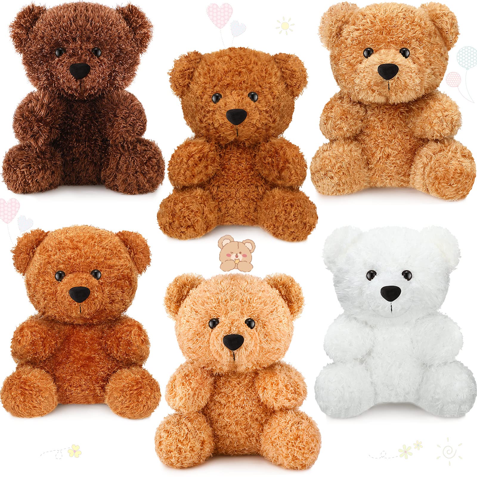 Hydren 6 Pieces Bear Stuffed Animals 8 Inch Plush Bears Toys Soft Bear Doll Bulk For Wedding Present Baby Shower Gender Reveal B