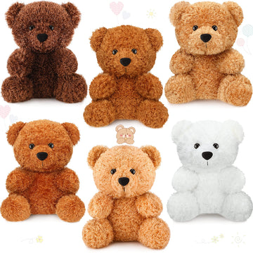 Hydren 6 Pieces Bear Stuffed Animals 8 Inch Plush Bears Toys Soft Bear Doll Bulk For Wedding Present Baby Shower Gender Reveal B