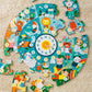 Petit Collage Floor Puzzle, Telling The Time, 24-Pieces - Large Puzzle For Kids, Wooden Clock Hands Can Be Moved To Show The Tim