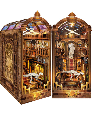 Quanquer Diy Book Nook Kit:Diy Dollhouse Booknook With Led Light - 3D Wooden Puzzle Miniature House Kits - Creative Diy Crafts For Adults - Bookshelf Insert Decor - Gifts Friends Festival(Museum)