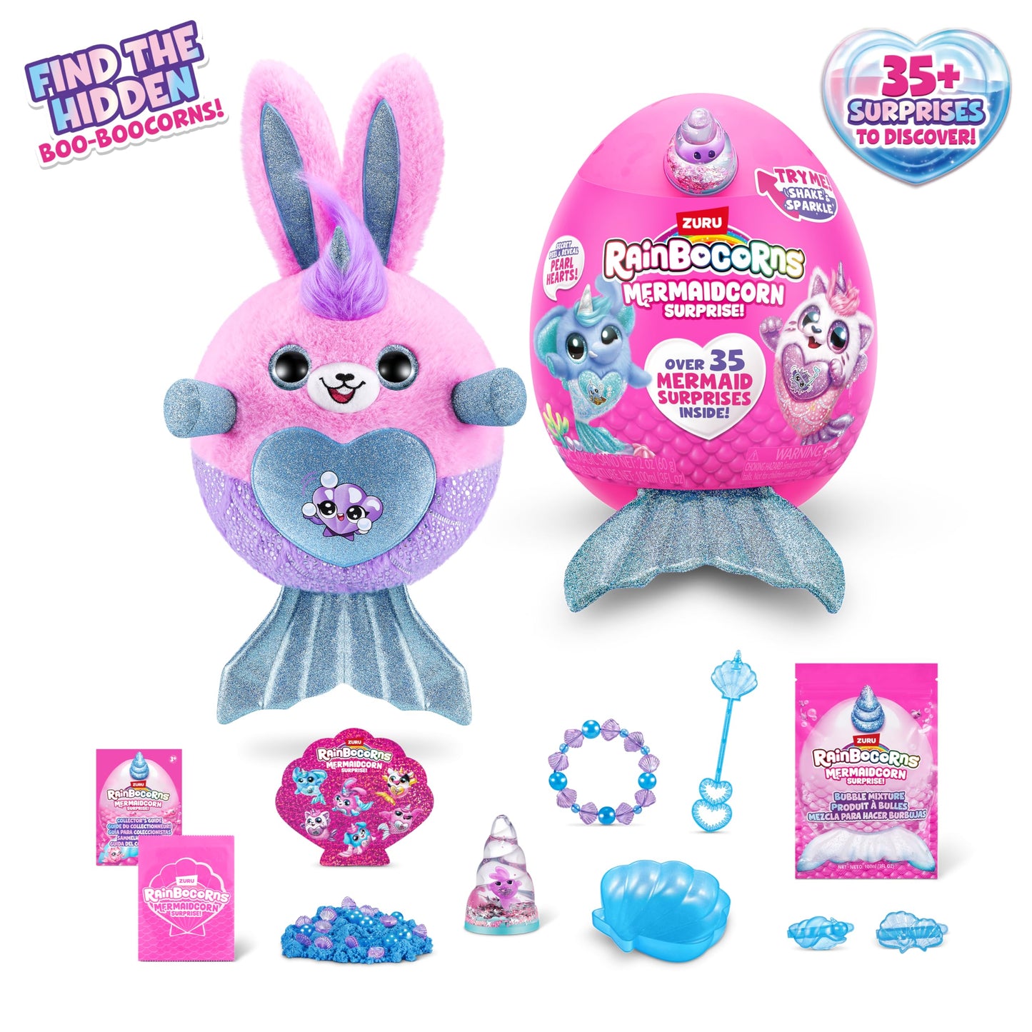 Rainbocorns Mermaidcorn Bunny Plush Toy - Collectible Stuffed Animal with Surprises, Magic Sands & Bubble Mixture, Series 1, Model 9283B