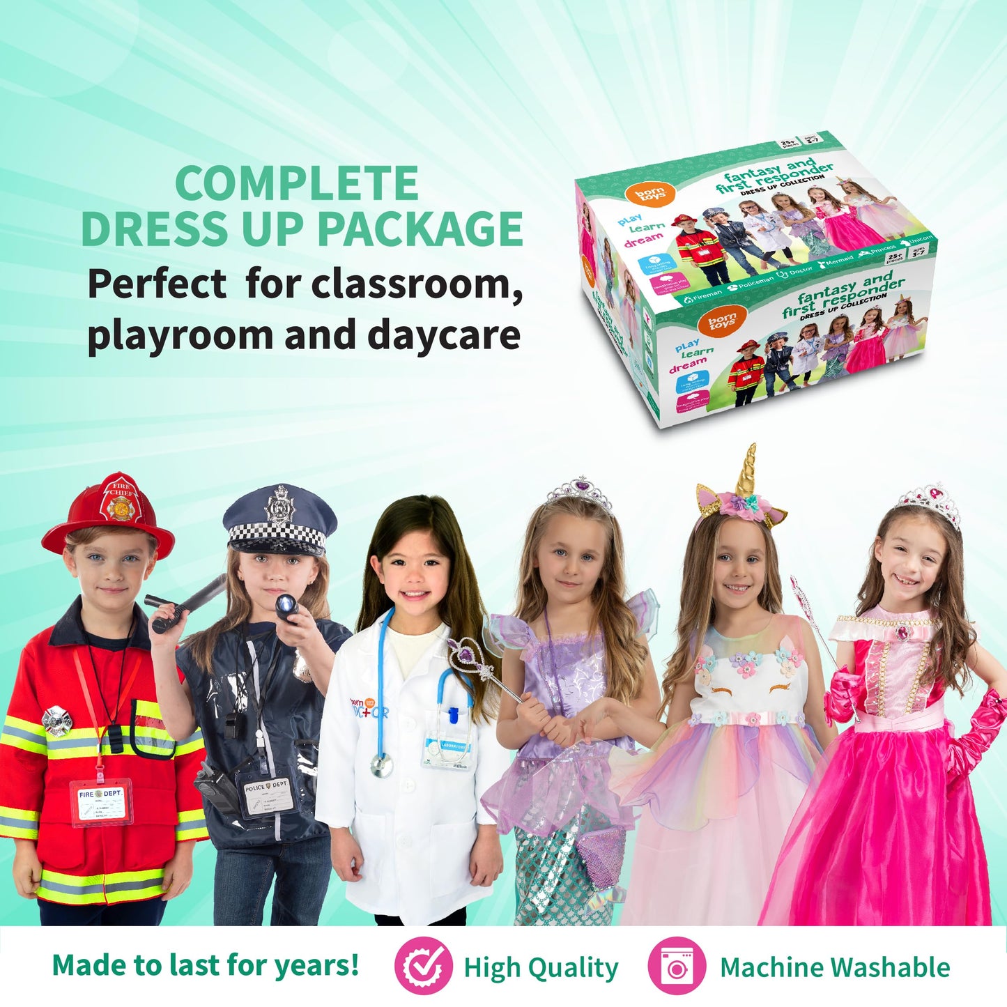 Born Toys Dress Up Clothes for Kids, Multi-color, Cotton, Ages 3-7, Model 683950487680