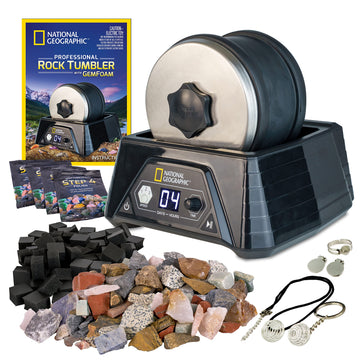 National Geographic Rock Tumbler Kit – Extra Large 2 Lb Barrel, 3-Speed Motor & 9-Day Timer – Geology DIY STEM Kit for Adults
