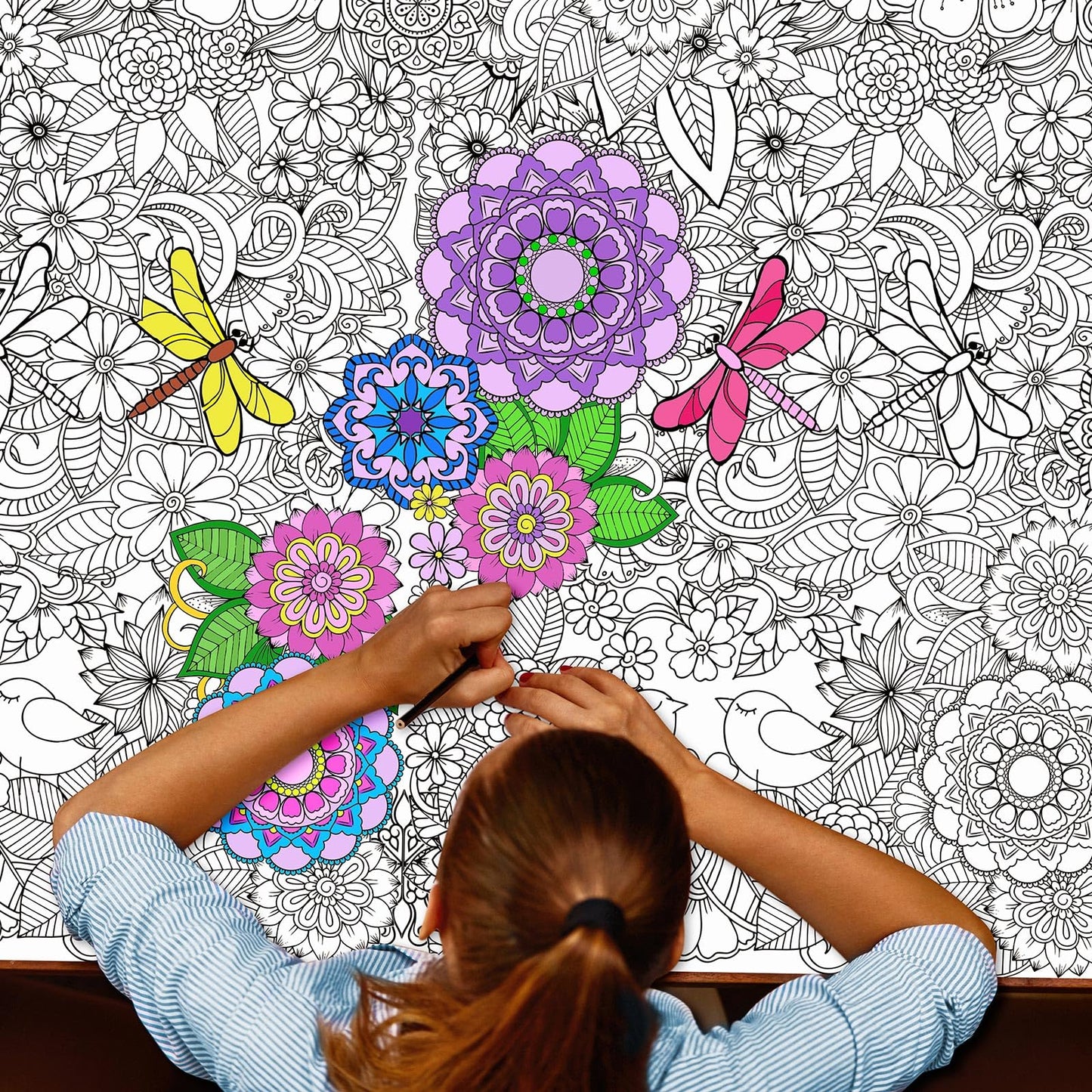 Sayglossy 3 Pcs Mandala Coloring Tablecloth 54 x 108 Inch Ocean Land Animal Drawing Poster End of The Year Gifts for Students Bu