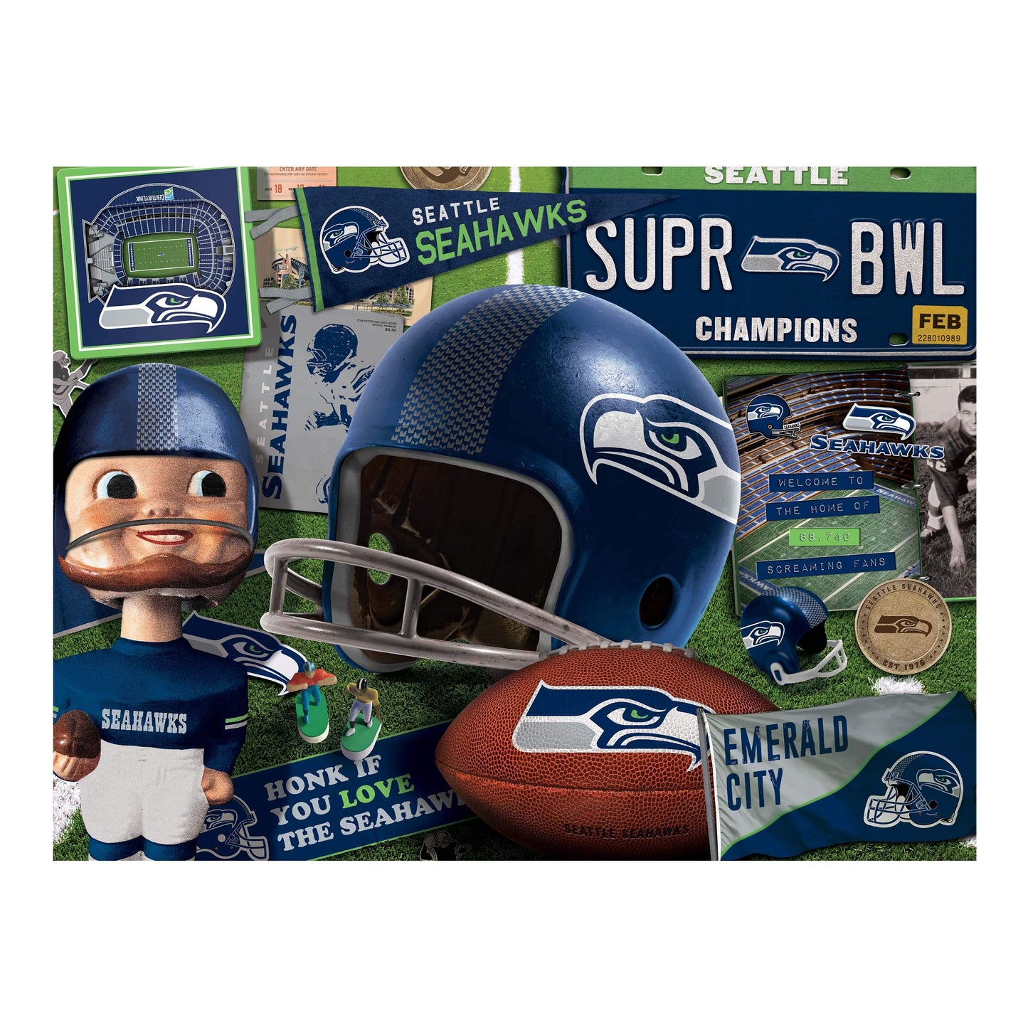 YouTheFan NFL Seattle Seahawks Retro Puzzle - 500 Pieces, Cardboard, Team Colors, Model 0951490