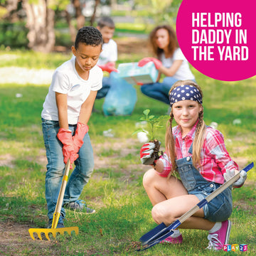 Play22 Kids Garden Tool Set Toy 4-Piece - Shovel, Rake, Hoe, Leaf Rake, Wooden Gardening Tools For Kids Best Outdoor Toys Gift For Boys And Girls