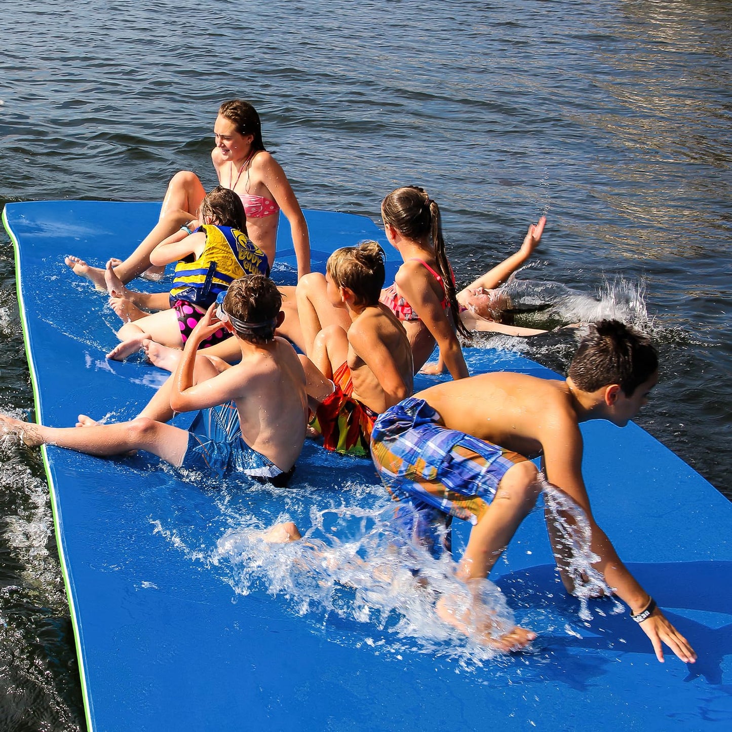 Kieperi 18 Ft 3-Layer Xpe Lily Pad Floating Mat, Double-Sided Use Floating Water Mat, Floating Mat For Lack/River/Sea/Pool(Blue&