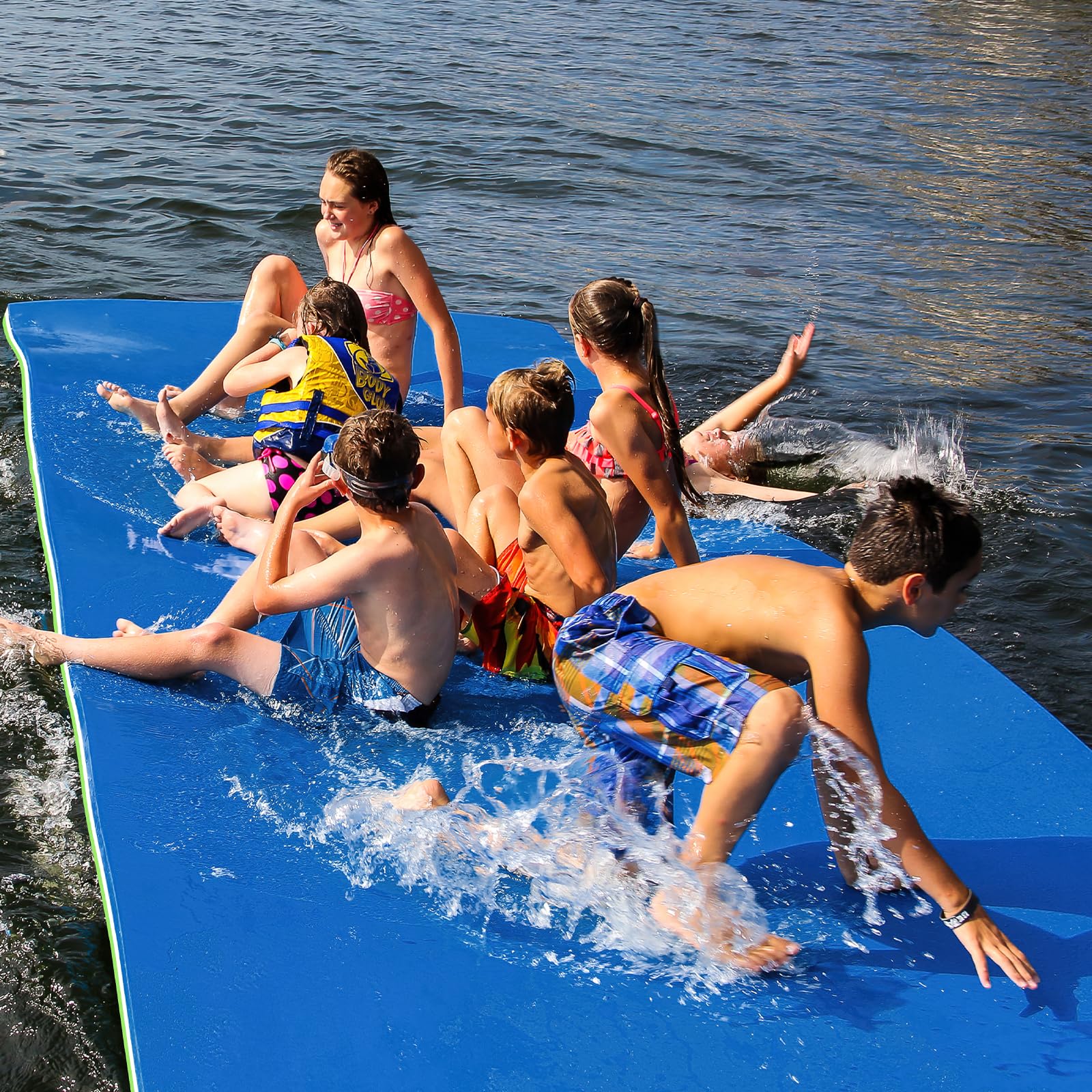 Kieperi 18 Ft 3-Layer Xpe Lily Pad Floating Mat, Double-Sided Use Floating Water Mat, Floating Mat For Lack/River/Sea/Pool(Blue&
