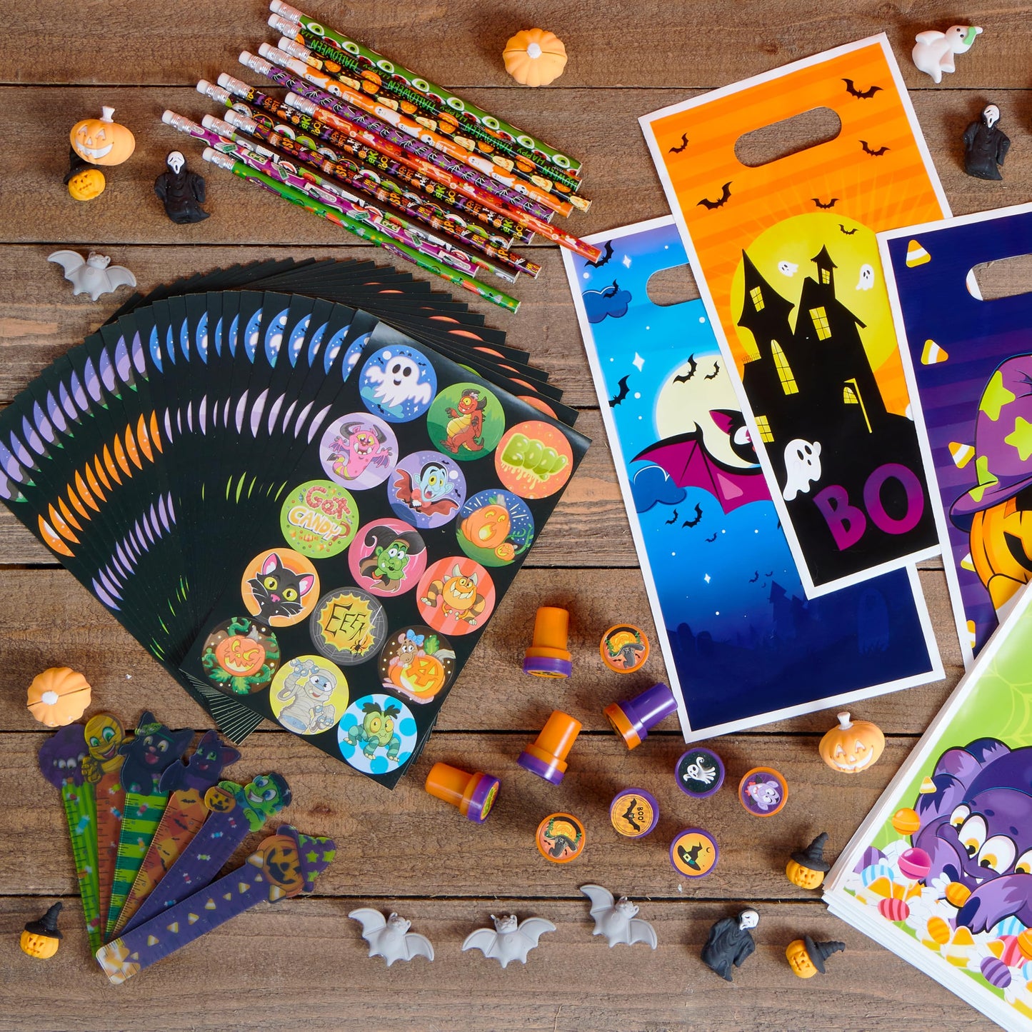 JOYIN 144 Pieces 24 Pack Assorted Halloween Themed Stationery Kids Gift Set Trick Treat Prize Party Favor Toy Including Hallowee