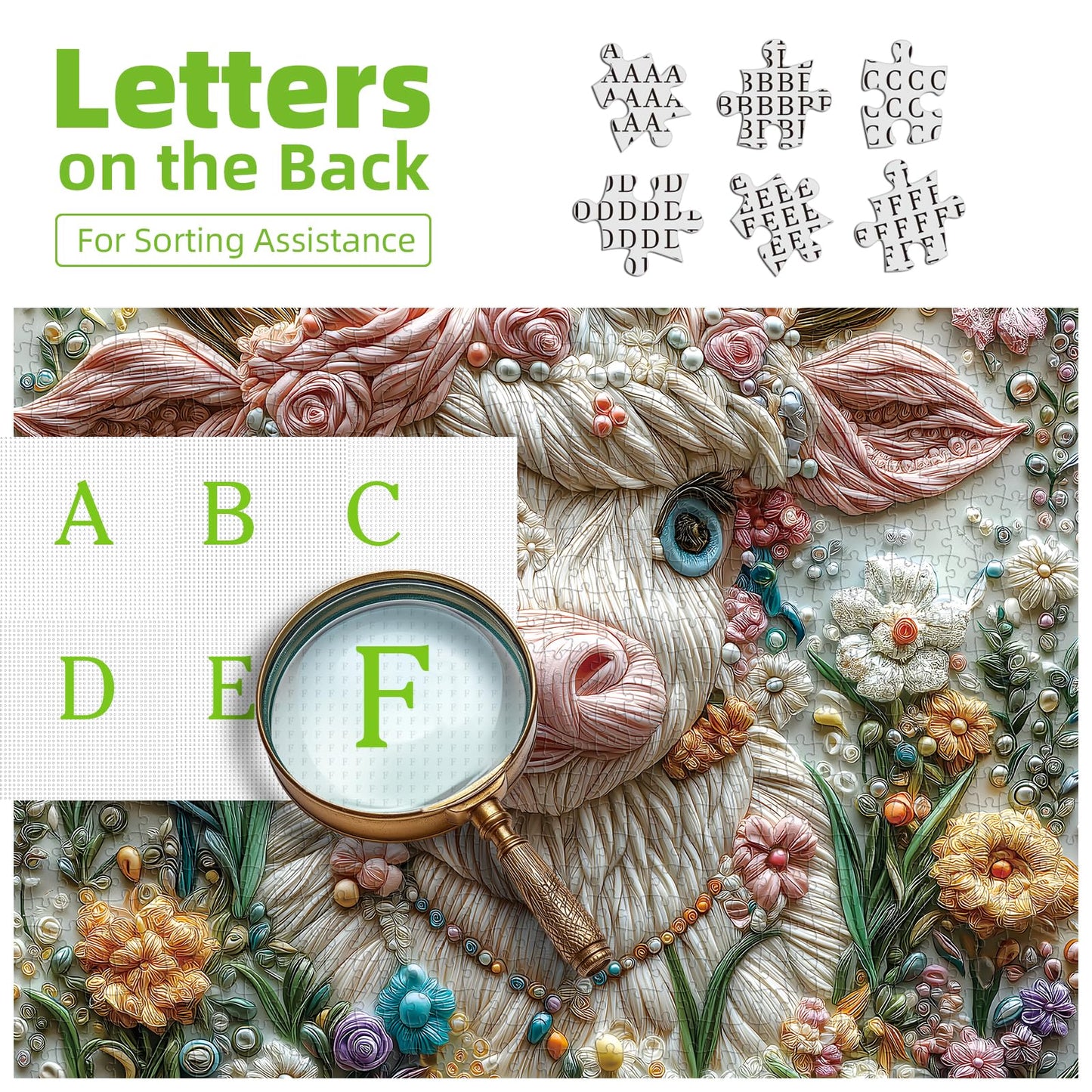 MINIWAN 500 Piece Art Jigsaw Puzzle for mature-themeds - Unique 3D Embroidery Flower Cow  Cool Puzzles for mature-themeds  Challenging mature-themed Puzzle 20x20 Inch