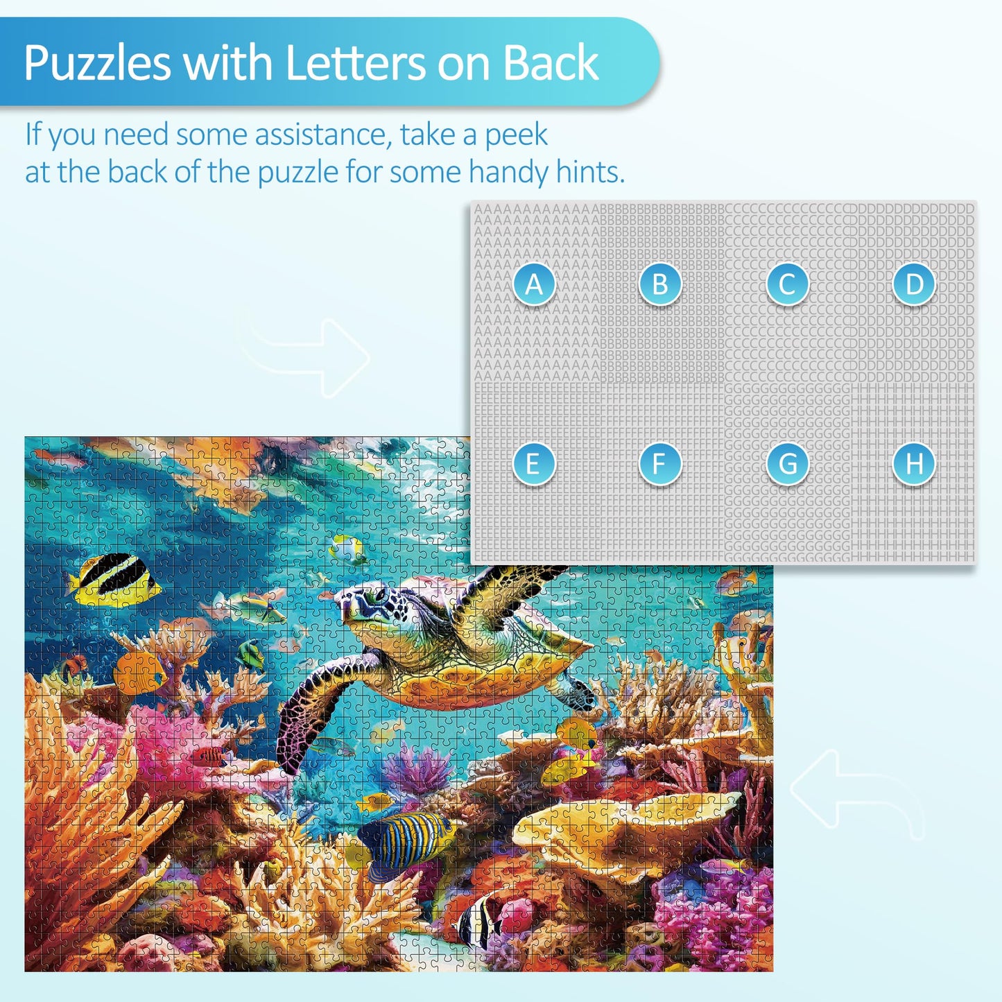 Takfot Puzzles For Adults 1000 Pieces - Ocean Beach Sea Turtle Coral - 1000 Piece Puzzles With Letters On Back - Jigsaw Puzzles
