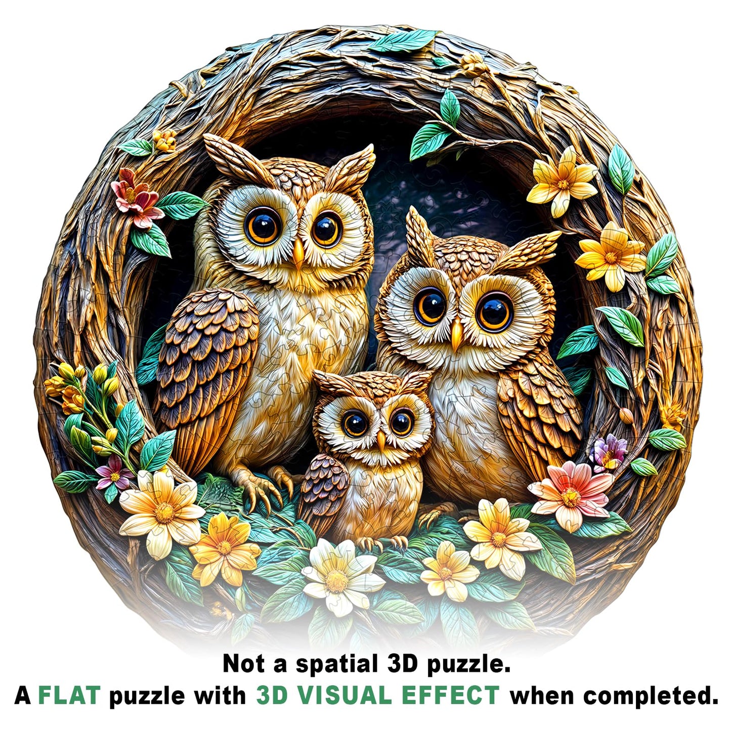 Wooden Puzzles for mature-themeds - 3D Vision Effects Owl Family Wooden Jigsaw Puzzle - Unique Animal Shaped Wood Puzzles mature-themed - Creative Birthday Gift Family Game (300pcs)