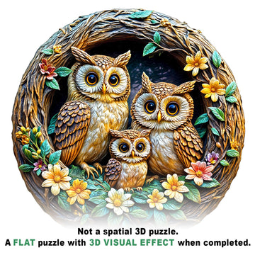 Wooden Puzzles for mature-themeds - 3D Vision Effects Owl Family Wooden Jigsaw Puzzle - Unique Animal Shaped Wood Puzzles mature-themed - Creative Birthday Gift Family Game (300pcs)