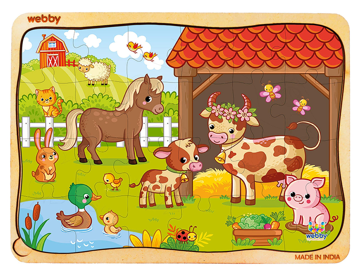 Webby Farm Animals Wooden Jigsaw Puzzle, 24Pcs, Multicolor