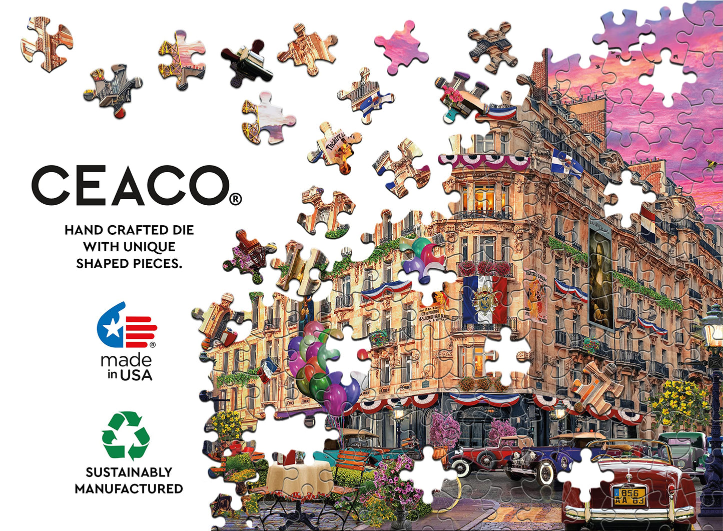 Ceaco 1000 Piece Jigsaw Puzzle - Bonjour Paris - Multicolor - Model 3166-7 - Cardboard