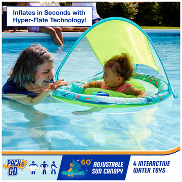 Swimways Baby Spring Float Splash N Play, Baby Pool Float With Canopy & Upf Protection, Swimming Pool Accessories For Kids 9-24
