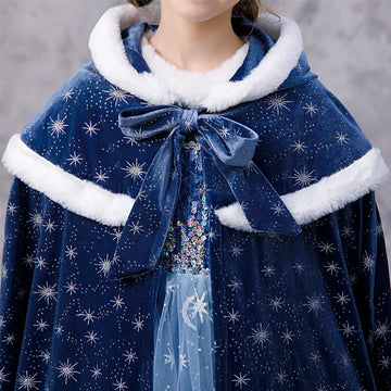 Purfeel 2024 Girls Fleece Warm Hooded Cape Kids Princess Cape For Elsa 7-10Years