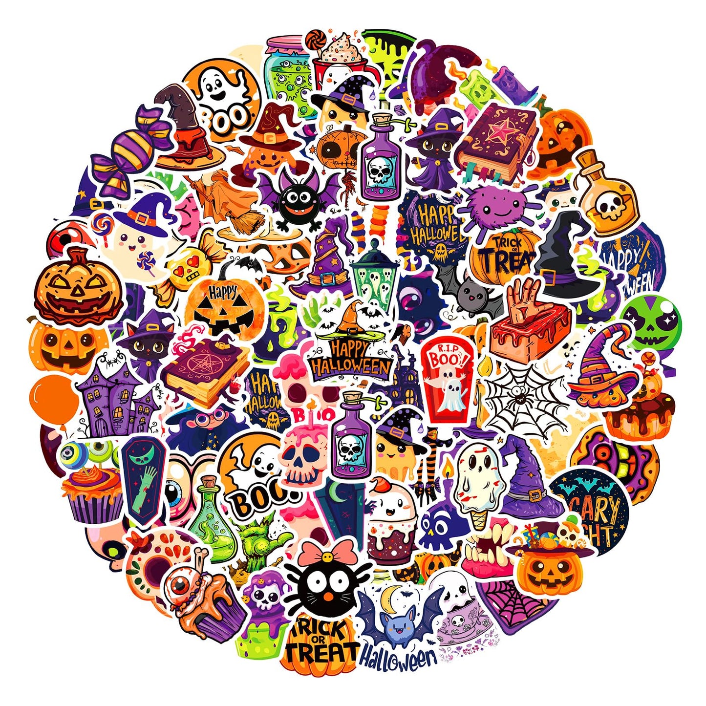 Xzentira, 100 Pcs Halloween Stickers For Kids Teens Adults, Halloween Cartoon Pumpkin Themed Stickers, Vinyl Waterproof Holiday