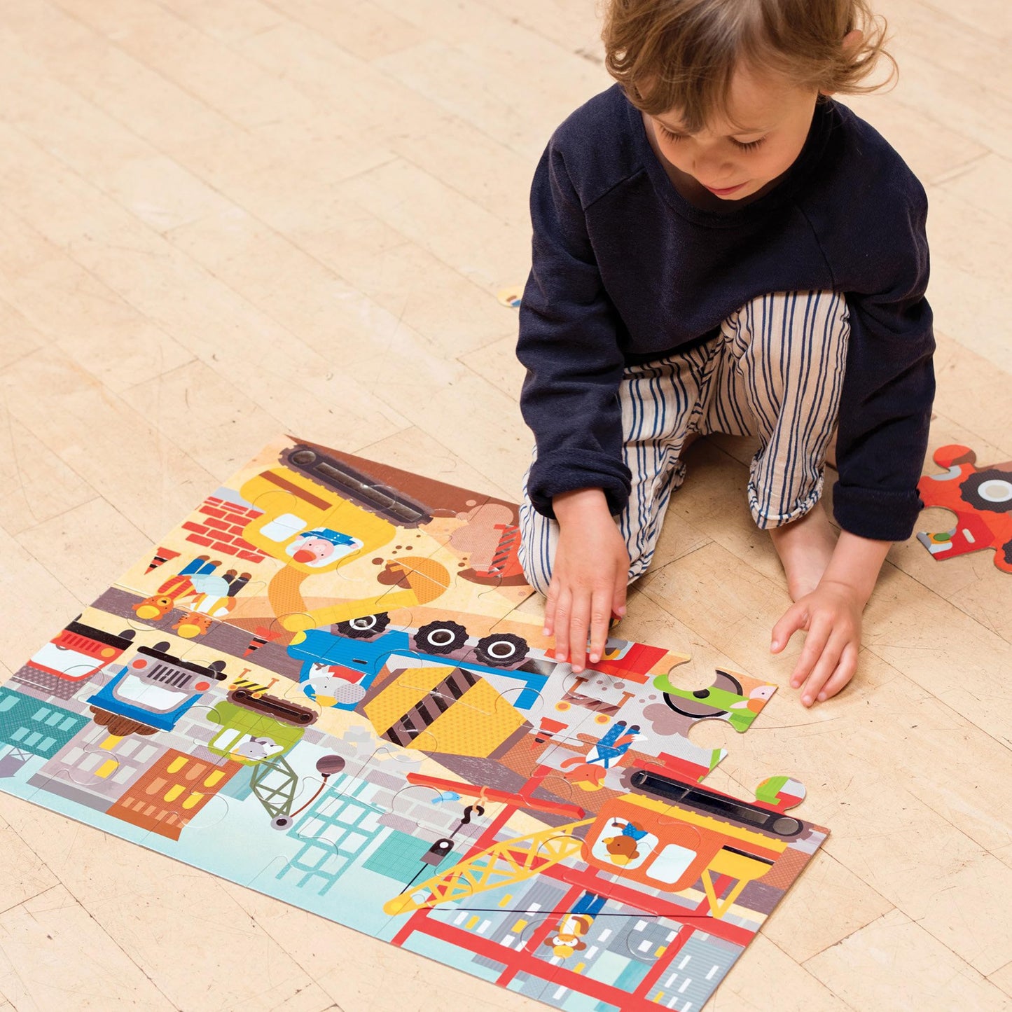 Petit Collage Floor Puzzle Construction Site 24 Pieces | Large Puzzle For Kids | Completed Puzzle 18' X 24' | Great Gift For Kids 3+