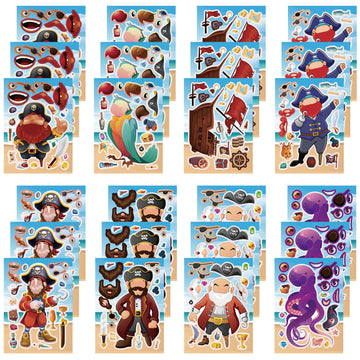 Dorgua Pirate Make-A-Face Stickers, 24 Sheets Diy Crafts For Kids, Party Supplies Gifts, Premium Paper, 8 Designs