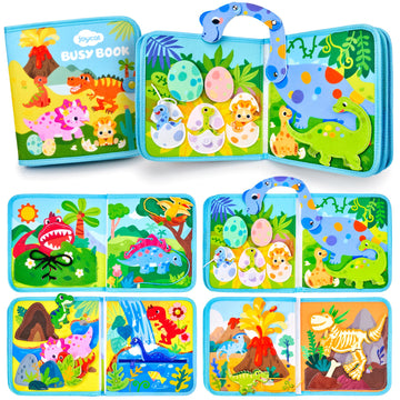 Joycat Toddler Dinosaur Busy Book, Busy Board For 2 3 4 5Year Old -Travel Toy Quiet Activity Book, Life Skills & Fun Games - Autism Sensory Toy, Toddler Easter Basket Stuffers Gifts