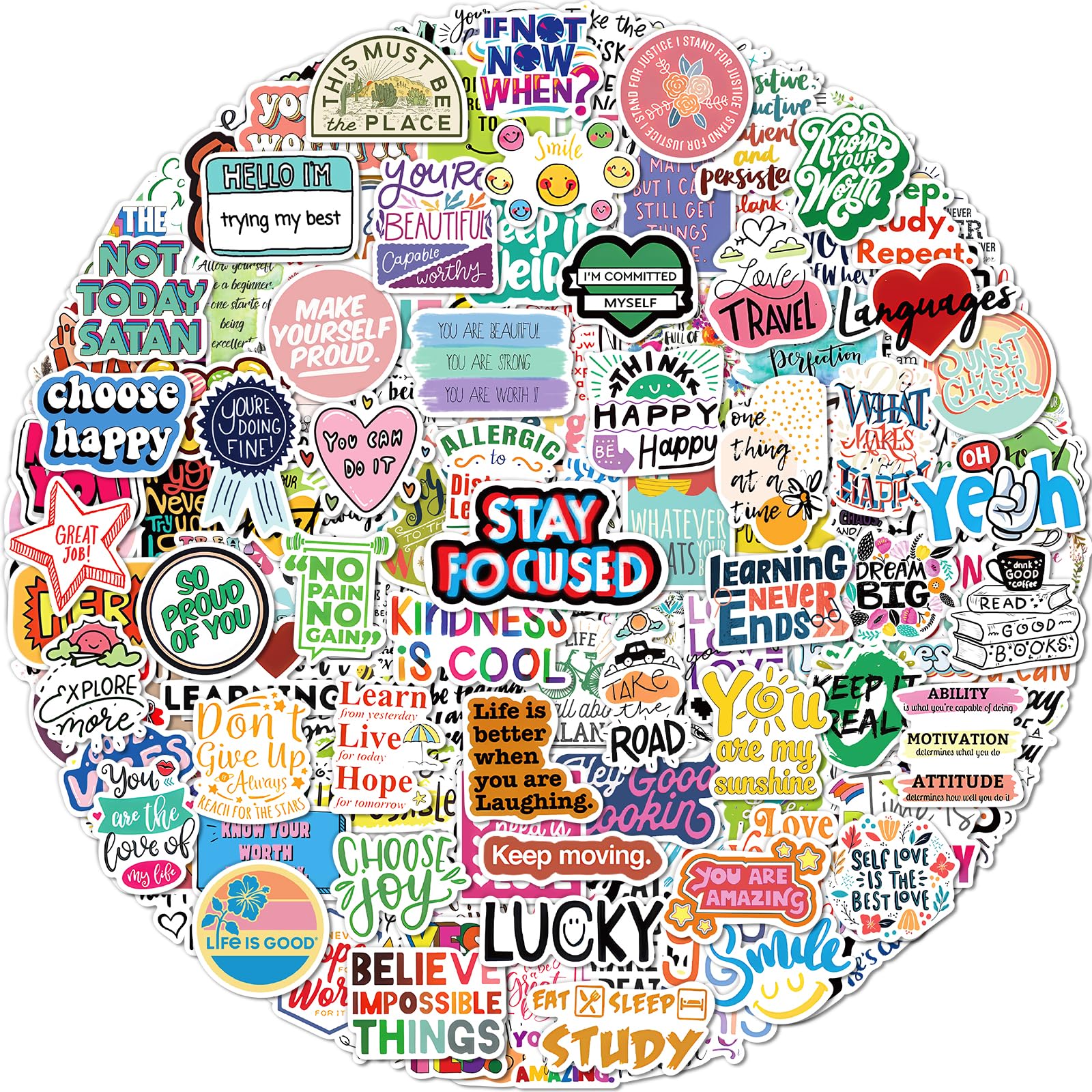 Benresive 300 Pcs Inspirational Stickers For Adults, Motivational Water Bottle Stickers, Positive Affirmation Mental Health Stickers, Scrapbook Vision Board Encouraging Stickers For Kids Adults