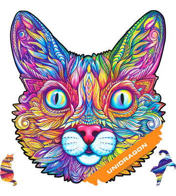 Unidragon Original Wooden Jigsaw Puzzles - Impressive Cat, 200 Pcs, Medium 11.4'X11.8', Beautiful Gift Package, Unique Shape Best Gift For Adults And Kids