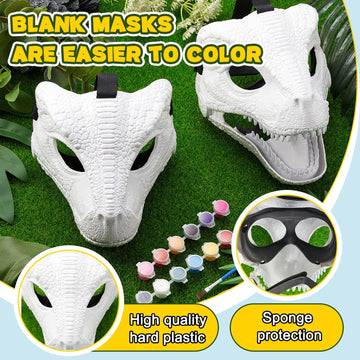 Seenelling 2 Pcs Hard Plastic Dinosaur Mask with Paints Blank DIY Dino Mask for Christmas Halloween Mask Costume Gift