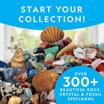 NATIONAL GEOGRAPHIC Rock Collection Box for Kids - 300 Piece Gemstones and Crystals Set Includes Geodes and Real Fossils  Rocks and Minerals Science Kit for Kids  A Geology Gift for Boys and Girls