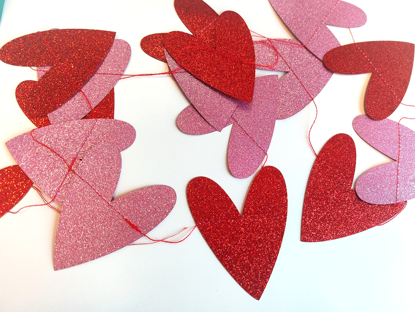 Red Glitter Be My Valentine Banner and Red Pink Valentines Day Heart Garland,Happy Valentines Day Banner for Valentines Day Par