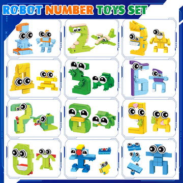 LINAYE 12 Pack Building Blocks Set - Number Learning Toys 355 PCS 12 in 1 Number Robots STEM Toys for Kids, Easter Stuffers Fill