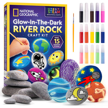 National Geographic Glow In The Dark Rock Painting Kit - Crafts For Kids, Decorate 15 River Rocks With 15 Paint Colors & Art Sup