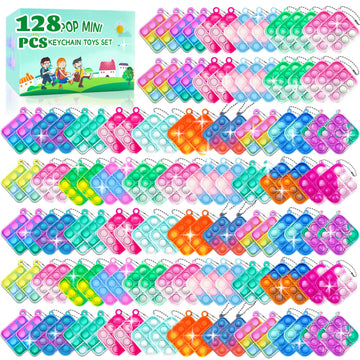 128 Pcs Party Favors Fidget Toys Bulk For Kids 6-8 Fidgets Packs Sensory Stress Bauble Mini Push Pop Keychain Treasure Box Classroom Prizes For Boy Girl Adult