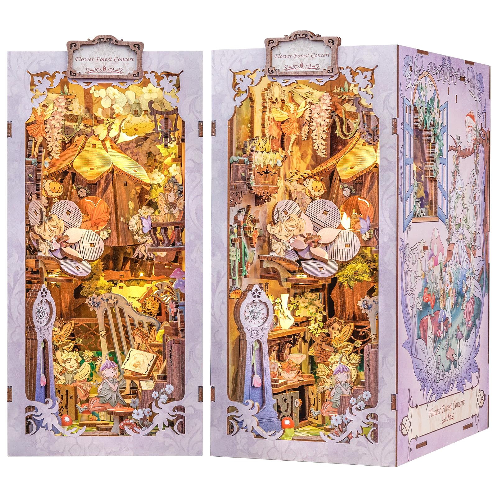 Cutefun Book Nook Kit - Dollhouse Book Nook Miniature House Kit For Bookshelf Insert Decor Crafts For Adults, 3D Wooden Puzzle Bookends, Gifts For Family And Friends (Flower Forest Concert)