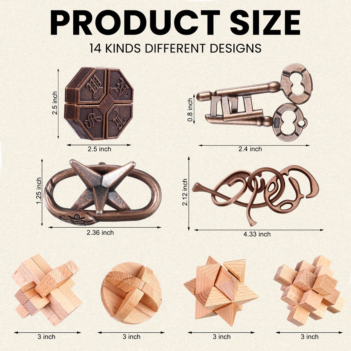 Syhood 14 Pcs Brain Teaser for mature-themeds Metal Puzzles 3D Steel Puzzle for mature-themeds Mind Puzzle Games Wooden Unlock Interlocking Puzzle mature-themed IQ Education Puzzle Toys Smart Toy (Novelty)