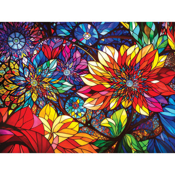 RoseArt Stained Glass Flowers 300-Piece Jigsaw Puzzle for Adults - Multi Color, Cardboard, Model 1209ZZD