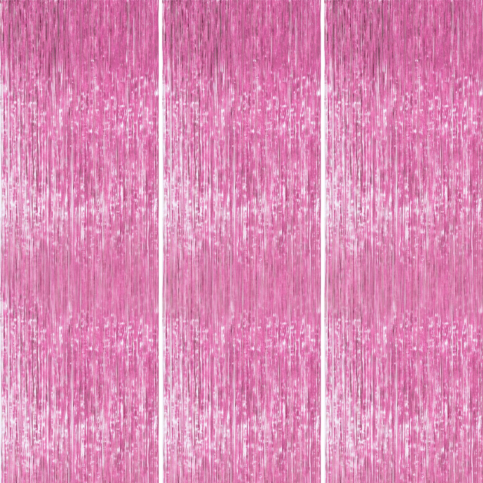 PartyWoo Pink Streamers Tinsel Backdrop Curtain 3pcs 8.2ft Foil Fringe Curtain for Baby Shower Bridal Shower Wedding Pink Cheeta