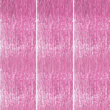 PartyWoo Pink Streamers Tinsel Backdrop Curtain 3pcs 8.2ft Foil Fringe Curtain for Baby Shower Bridal Shower Wedding Pink Cheeta
