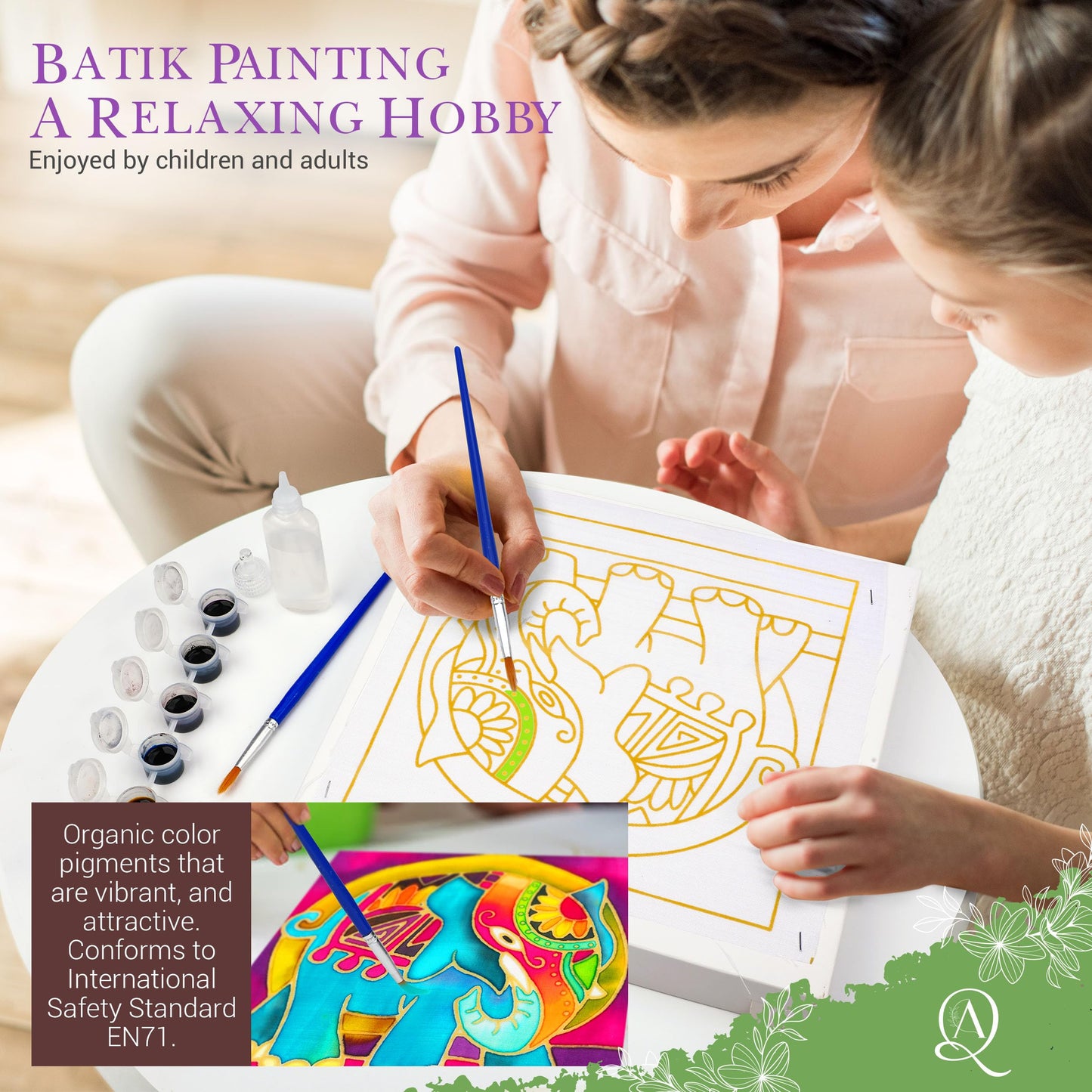 KS Innovative Malaysian Batik Organic Colors Painting Kit - 2-in-1 Art Craft Set for Adults & Kids (Parrot, Elephant)