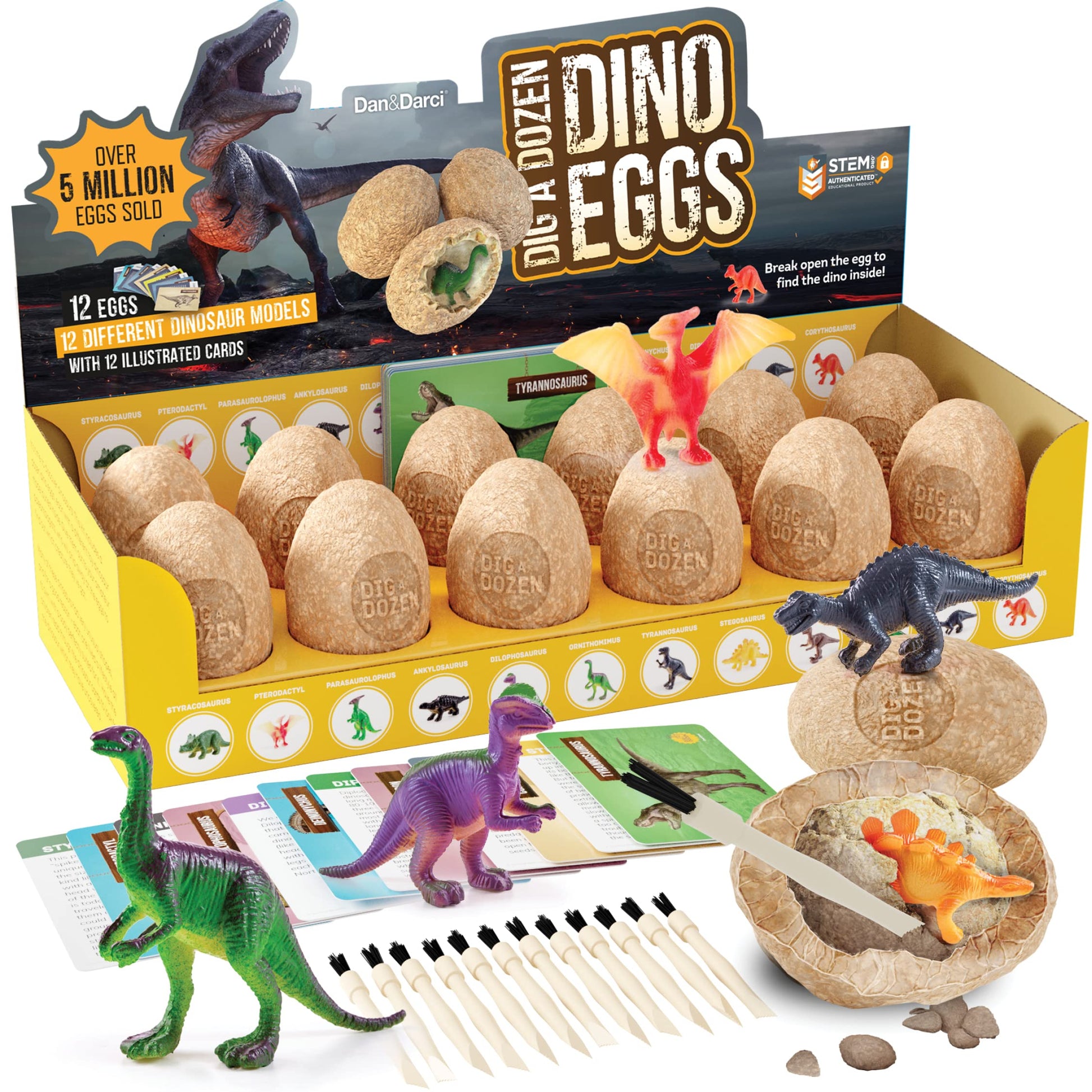 Easter Dig A Dozen Dino Egg Kit For Kids - Dinosaur Toys Gift 3-12 Year Old - 12 Eggs & Surprise Dinosaurs - Easter Basket Stuffers - Science Stem Activities - Boy Toy Party Gifts For Boys & Girls