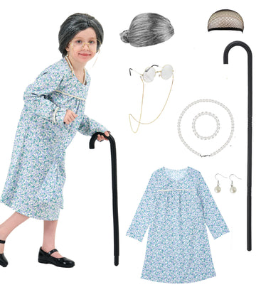 Girls 100Th Day Of School Costume Grandma Dress Halloween Cosplay Little Old Lady Costume For Kids (3 Floral, 5)