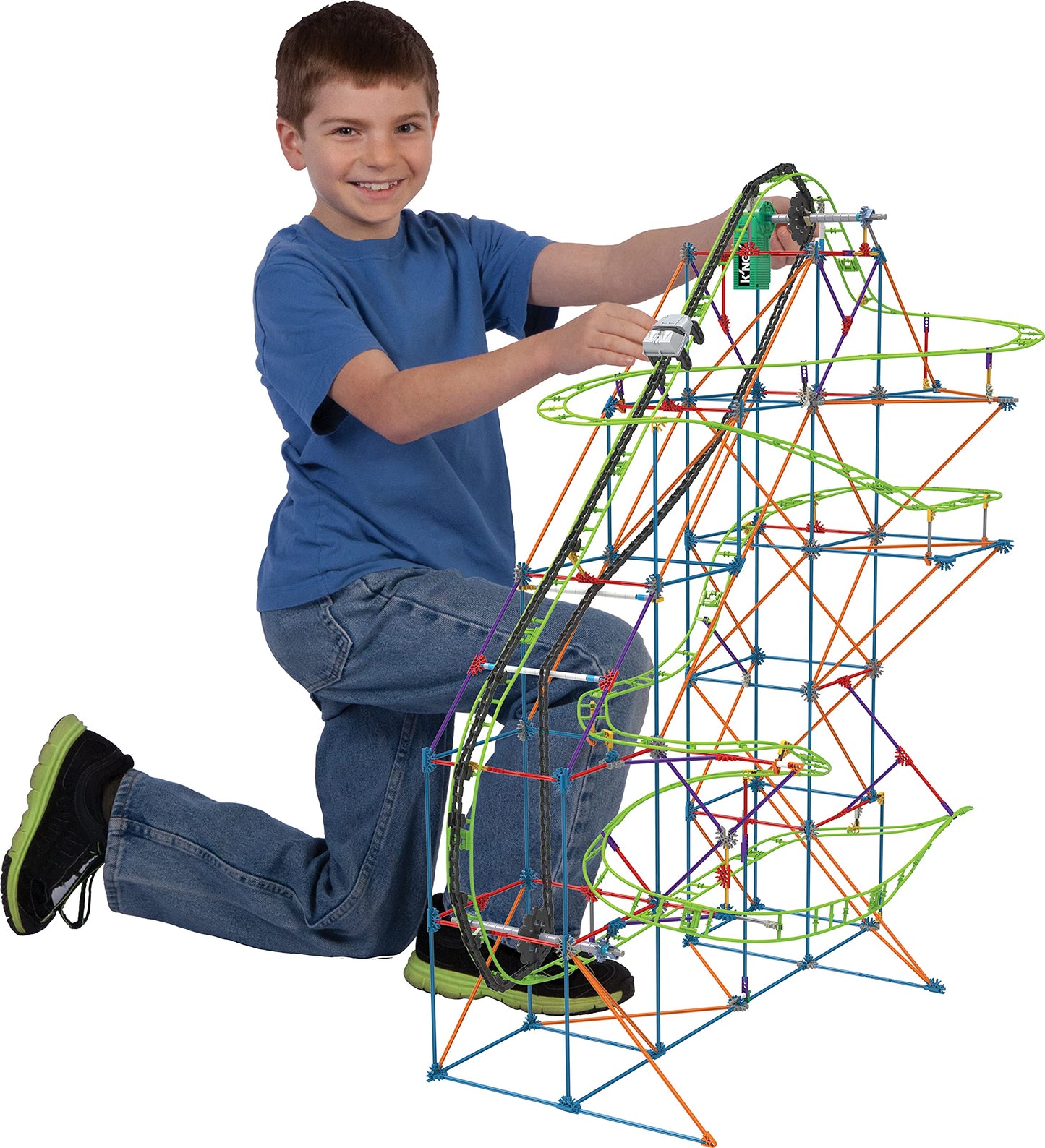 Basic Fun K'Nex Typhoon Frenzy Roller Coaster Building Kit, Gray, Model 51438, Metal Construction