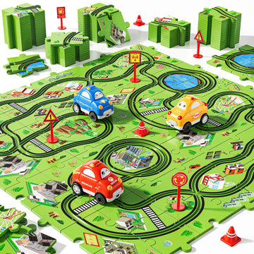 Niplooow 64 Pcs Puzzle Track Car Set For Boys Kids 3-5, Toddler Boys Toys For 3 4 5 6 Years Old, Puzzle Race Tracks Car Toys, Bi